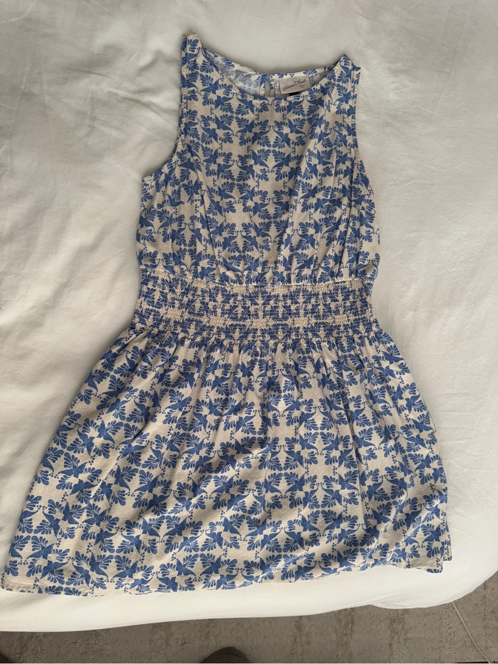 Universal Thread Blue and White Floral Smocked Waist Mini Dress Size L